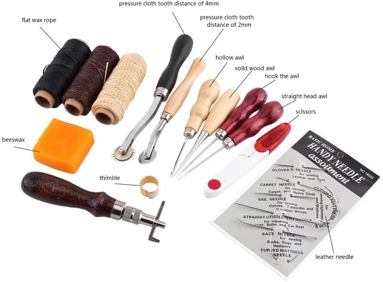 14 парчиња професионални кожни занаетчиски алатки комплет за шиење на рака за шиење за шиење на шал
