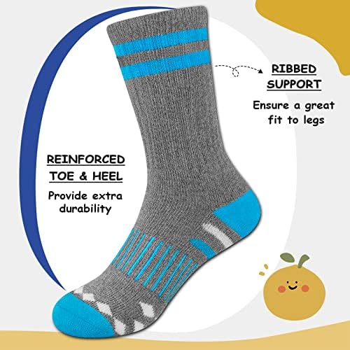 Comfoex момчиња екипаж чорапи 4-6 6-8 8-10 години атлетски долги чорапи за деца со памучни теле-чорапи со перничени единствени 6 пара