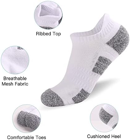 Чорапи за трчање во ликсада меко дише за мажи 6/10 пакувања, атлетски чорапи на глуждот, амортизирани чорапи со ниско сечење