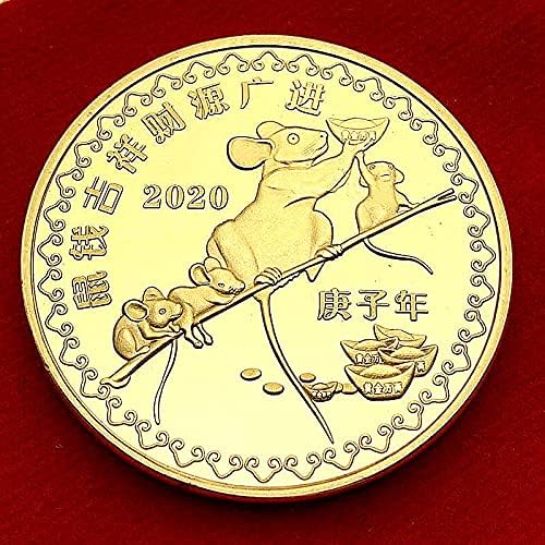 Cryptocurrency 2020 Gengzi Година на стаорецот Зодијак злато позлатена комеморативна монета копија монета среќа монета со заштитна кутија