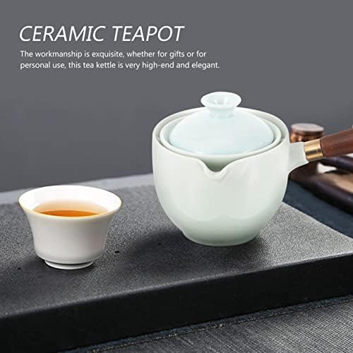 Зеродеко чај сет Јапонски рачка од чајник, производител на чај 360 ° ротаторски порцелан чај диспензер со чаши чај со чај со сад