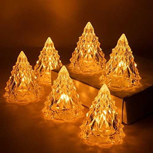 Wiosoul LED декор светла 6 парчиња елка во форма на новогодишна жолта батерија оперирана домашна декорација светло за свадба, Денот