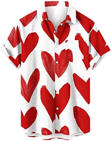 Маици за мажи Денот на вineубените печати една џебна кошула обична лабава печатена џеб плажа хавајски кошули блузи