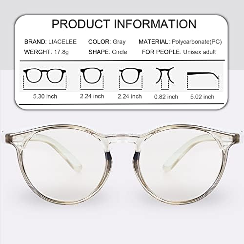 Liacee анти-магла Стилски тркалезни рамки безбедносни очила UV400 Заштита сина светлина блокирање на безбедносни очила за жени мажи （тркалезно-сиво）
