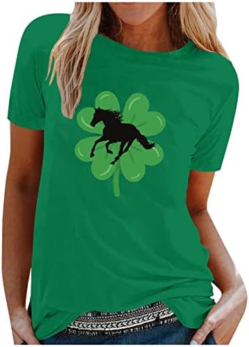 Womenените Ден на Денот на Свети Патрик Гроздобер loversубители на коњи печатат врвни летни обични лабави маици со кратки ракави