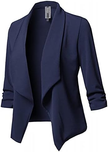 JXQCWY Women'sенски исечен блејзерс со лесна работа за канцеларии за канцеларија, Blazers Ruched ракав Отворен предни кардигани надворешни облеки