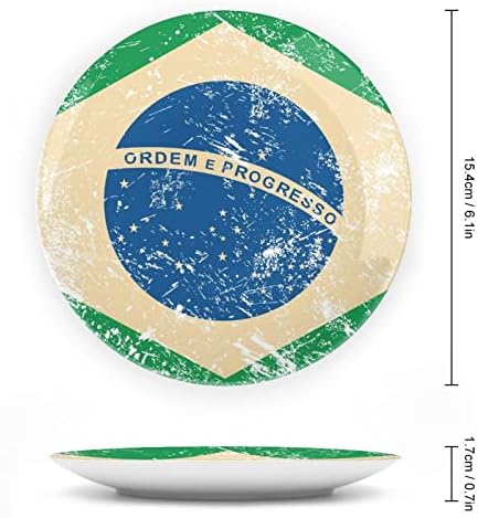 Бразил Ретро Знаме Коска Кина Декоративна Плоча Тркалезни Керамички Плочи Занает Со Штанд За Прикажување На Декор За Ѕидна Вечера Во Домашна