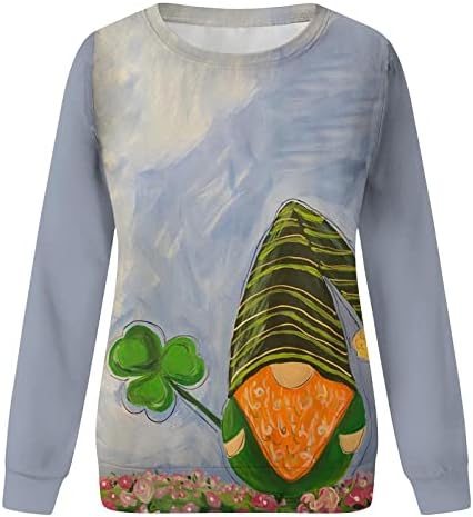 Среќна буква на Денот на Свети Патрик, печатена џемпер за жени Зелен Шамрок Графички ирски блуза Класична кошула