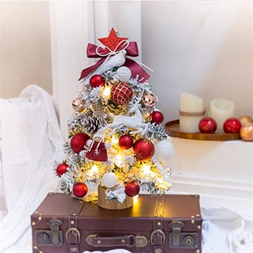 Аетиг мини новогодишна елка со божиќни украси, 20 инчи вештачки снег собрана маса на елка, црвена Божиќна декорација затворен канцеларија