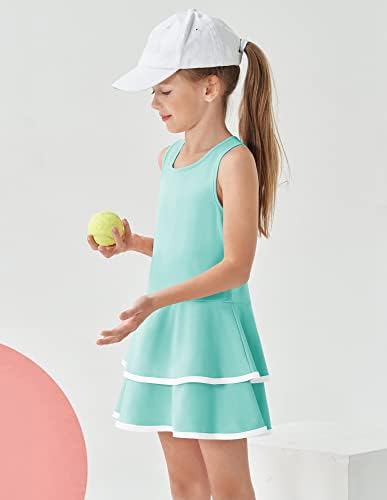 Jackек Смит Младински девојки тениски фустани со шорцеви за голф без ракави, спортски фустани џебови