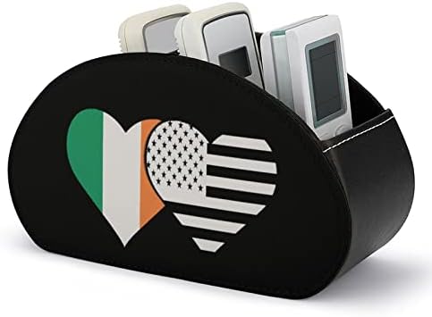 Држач за далечински управувач на Ирска и црно -американско знаме PU кожа ТВ далечински организатор кутија за складирање со 5 оддели