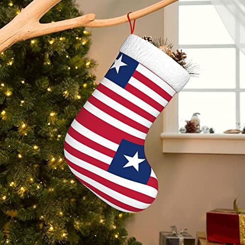 QG ZZX Божиќни чорапи со бело супер меко кафушка манжетна знаме на либерија Божиќни чорапи Божиќни украси за порибување