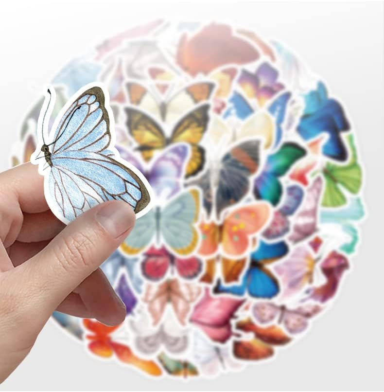Налепници на пеперутки | 50 парчиња Шарена пеперутка водоотпорна винил налепници за шишиња со вода за велосипед лаптип за ладилници