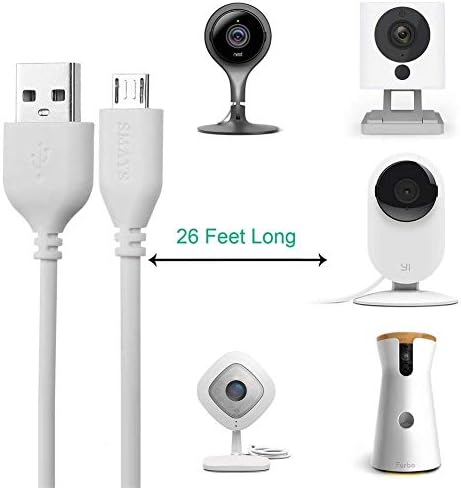 Кабел за продолжување на моќност 26ft Компатибилен со Wyze Cam, Zmodo, Blink Mini, Oculus GO, Kasa Cam, Yi Home Security Camera