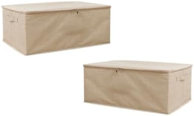 Houze - 2 пакувања со преклопни канти за складирање со капаци, патенти и рачки - ПП пластична табла и ленени ткаенини домашни коцки за организирање