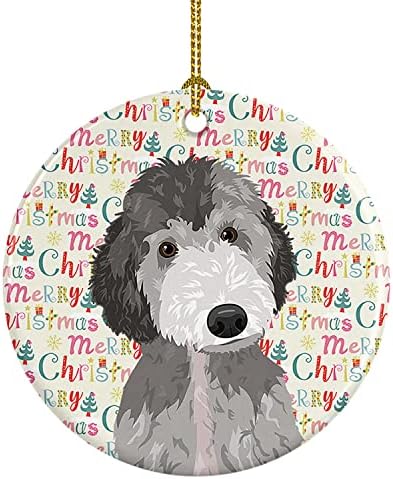 Богатството на Каролина WDK2138CO1 Doodle Silver #1 Божиќна керамичка украс, украси за новогодишни елки за дома, виси украс за Божиќ, празник, забава, подарок, подарок, подарок, ?