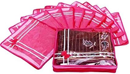 Мода Биз Розова Премиум чанти за заштеда На простор Сари Покривка За Облека Капак За Складирање Гардероба организатор комплет Од 12 Парчиња Комбо