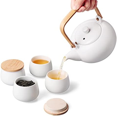 20oz Керамички чајник со 4 чај, јапонски стил од порцелански чај, лабава лист и цветање чај чај чај чај чаши чаши чај чај со чај со рачка