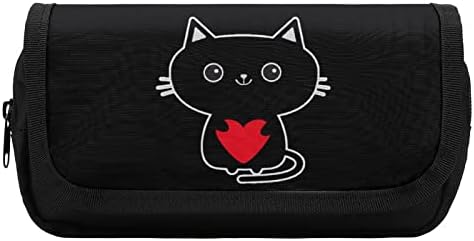 Кутија со молив со црна мачка, двојно поштенско пенкало торба со голем капацитет држач за канцеларија за домашна канцеларија