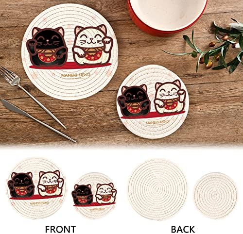 Јапонски среќни држачи за тенџере за мачки за кујнски тристери за топли јадења 2 парчиња отпорни на топлина тенџере со повеќекратни топли влошки