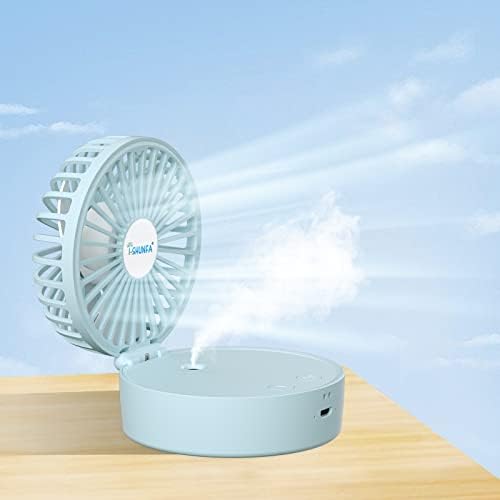 Пренослив вентилатор за преклопување I-SHUNFA, вентилатор за биро на батерија од 2000mah, 3-брзинска брзина на ветерот со ноќно светло