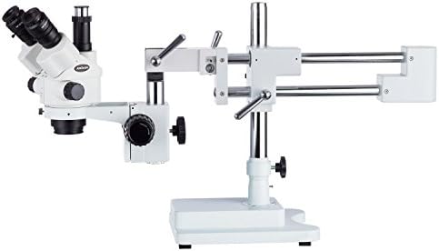 AMSCOPE 3.5X-180X Симул-Фокален стерео зум микроскоп на штанд со бум со LED светло и 10MP камера