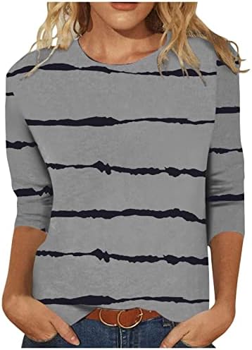 Womenените лето есен памучен блуза 3/4 ракав 2023 облека екипаж графичка лабава лабава вклопена врвна кошула за девојчиња VC VC