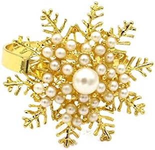 Quul 6pcs златен бисер цвет од салфетка прстени луксузни кристални метални салфетки свадба Божиќ празник на салфетки табели декор