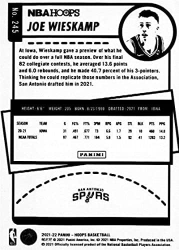 2021-22 Панини обрачи 245 oeо Вискамп РЦ Дебитант Сан Антонио Спарс НБА кошаркарска трговија картичка за трговија со кошарка