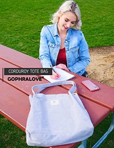 Cloele Corduroy Tote Tote за жени симпатична торба со тота со внатрешен џеб за намирници на плажа на колеџ