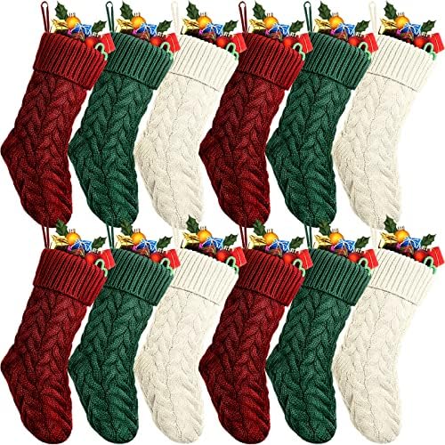 VINSOT 12 Постави Божиќни чорапи 18 инчи Биг кабел плетени чорапи Божиќ со големи димензии на камин за декорација на семејни забави