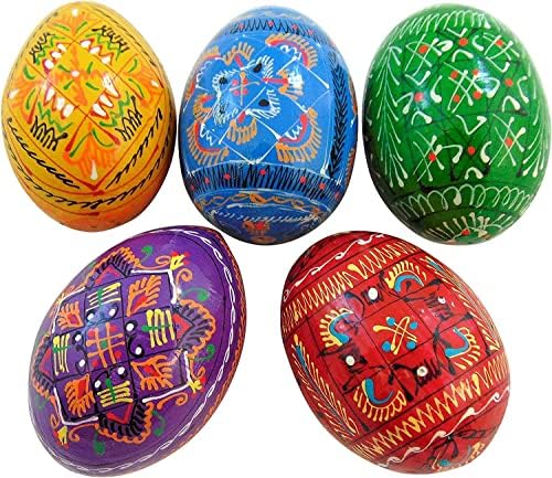 Вестмон работи украински дрвени писанки велигденски јајца рачно изработени и насликани во Украина, сет од 5
