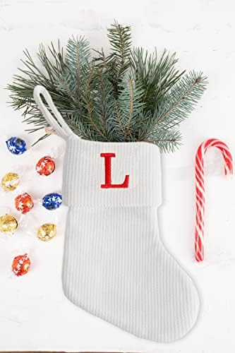 4 парчиња Божиќни чорапи, 9,5-инчни персонализирани Божиќни чорапи за везници, kidsубовни писма, бели вафли плетени чорапи удобно мека