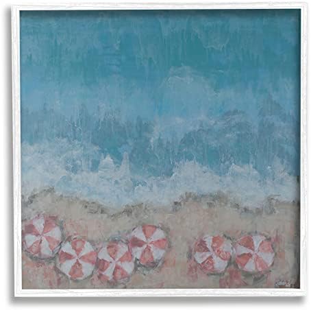 СТУПЕЛ ИНДУСТРИИ Апстрактни океански брегови сликање на плажа чадор крајбрежје бел врамен wallидна уметност, 12 х 12, сина боја