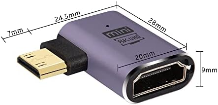Gintooyun 8K MINI HDMI До HDMI Екстендер Адаптер 2.1 Верзија Мини HDMI Машки До Прав Агол 90 степени dmi Женски Адаптер За Продолжување