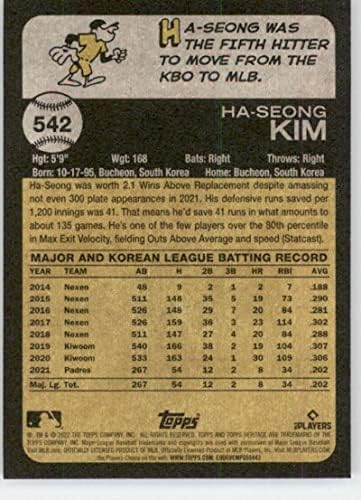2022 Топс наследство Висок број 542 ха-сеонг Ким Сан Диего Падрес МЛБ Бејзбол Трговска картичка