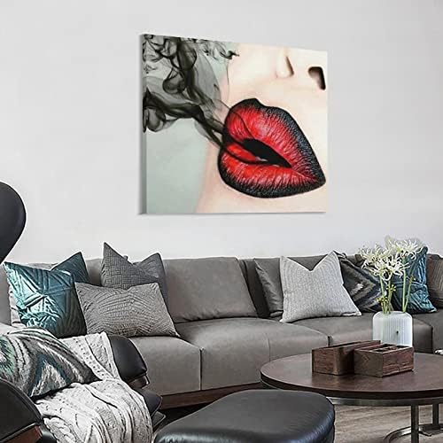 Чадни усни усни шминка постери постер wallидни уметнички слики платно wallид декор дома декор дневна соба декор естетски 16x16inch рамка во стил
