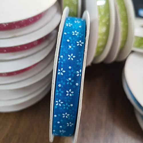 Fuvarie Blue Orgnza Poly Ribbon со бело цветно печатење за занаетчиски подароци за завиткување на свадбата невестинска букет Божиќна декорација
