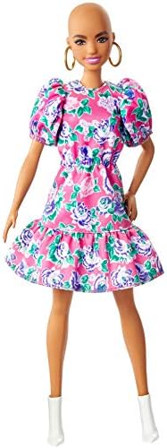 Барби Модата кукла 150 Со Не-Коса Изглед Облечен Во Розова Цветни Фустан, Бели Чизми &засилувач; Обетки, Играчка За Деца 3 до 8 Години