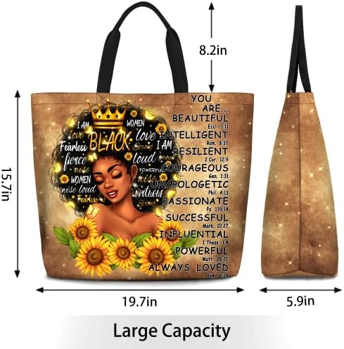 Афроамерикански Торбички За Жени Црна Уметничка Торба Афро Црна Девојка Магија Торбички Чанти За Теретана Училиште Патување