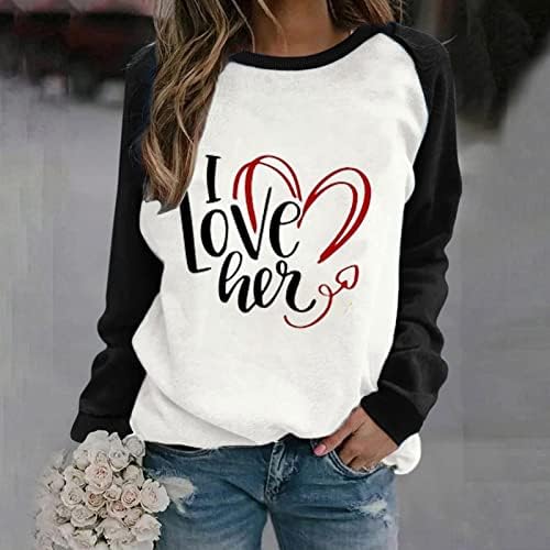 Женски Модни Дуксери Писмо Печатени Пуловер Долги Ракави Денот На Вљубените Кошули Врвови Крпеница Џемпер