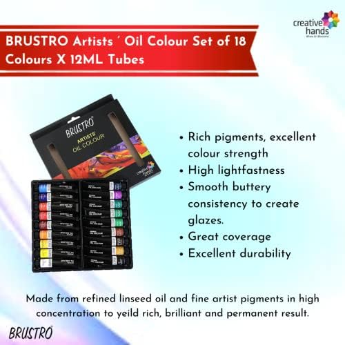 Брустро уметници сет на боја на масло од 18 бои x 12ml цевки 12 ml цевки