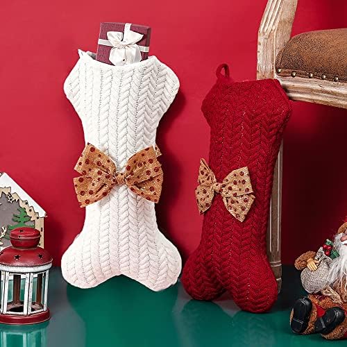 FNOYUO Персонализирани Божиќни чорапи 2022 ， Облик на коските виси миленичиња Чорапи за кучиња Голем Божиќ, чорапи Божиќни украси 16 x 8 инчи