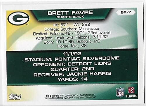 2007 година Топс Брет Фавре колекција BF7 BRETT FAVRE NM во близина на Mint Packers