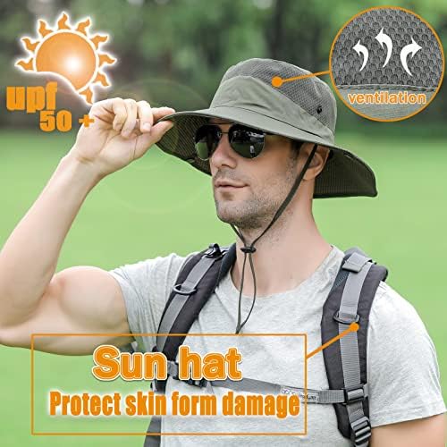 Аенмт Сонце капа за мажи/жени, широка капа за заштита од корпа за заштита, водоотпорна машка капа за бени за риболов пешачење градина
