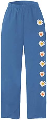Latinday постелнина лабава панталони жени обични цветни печати џеб еластична половината лабава панталони