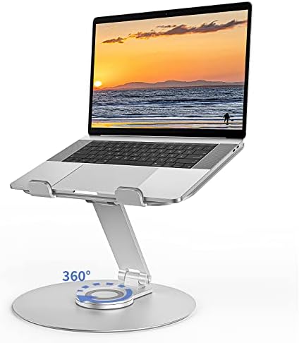 Катлин ергономски лаптоп штанд за биро, прилагодлив штанд на лаптоп со 360 ротирачки база, лаптоп кревач за колаборативна работа