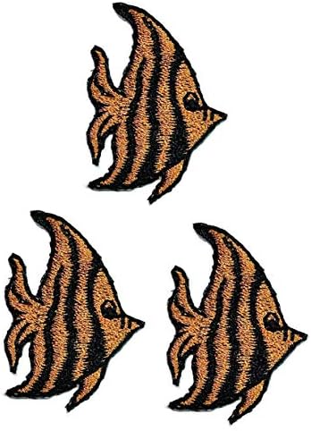 Осама Лепенка Комплет од 3 Мини Тропски Риби Ангелски Риби Кафеава Цртана Налепница Лепенка За Облека Ранци Маица Фармерки Здолниште