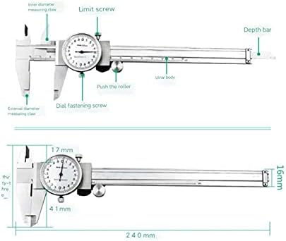 SLSFJLKJ Метрички мерач Прецизен бирање Верниер Калипер Алатка за мерење 0-150мм Шок-докажан јаглероден челик мултифункционален владетел