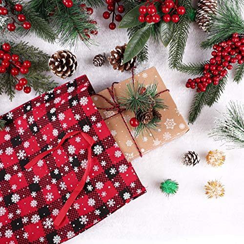 Анеко 6 Спакувајте Божиќни Биволи Карирани Кеси Со Шема На Снегулка Празнични Памучни Подароци Торби За Завиткување Подароци Торба За Лекување